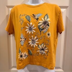 Floral Bumble Bee Golden Mustard Colored XL T-Shirt Urban National